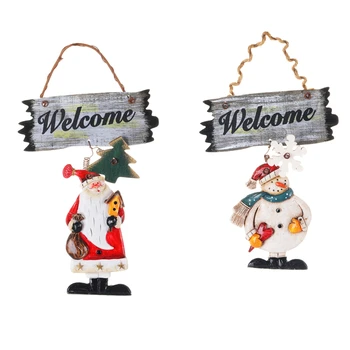 

Christmas Snowman Door Hanger Santa Claus Hanging Pendant Resin Painted Ornament For Holiday Xmas Tree Wall Decoration