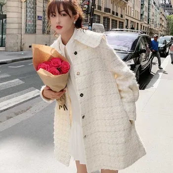 

NiceMix Sweet Loose Long Winter Fashion Wool Coats Turn-down Collar Wool Blend Coat and Jacket Single Breasted Coat Femenino