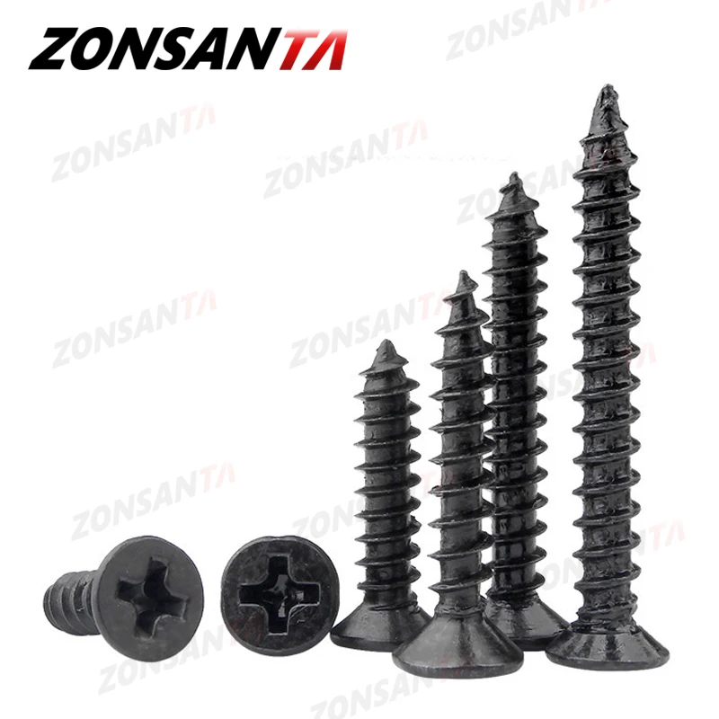 ZONSANTA 50 шт. M1.4 M1.7 M2 M2.3 M2.6 M3 M4 утопленные черные крестообразные винты из