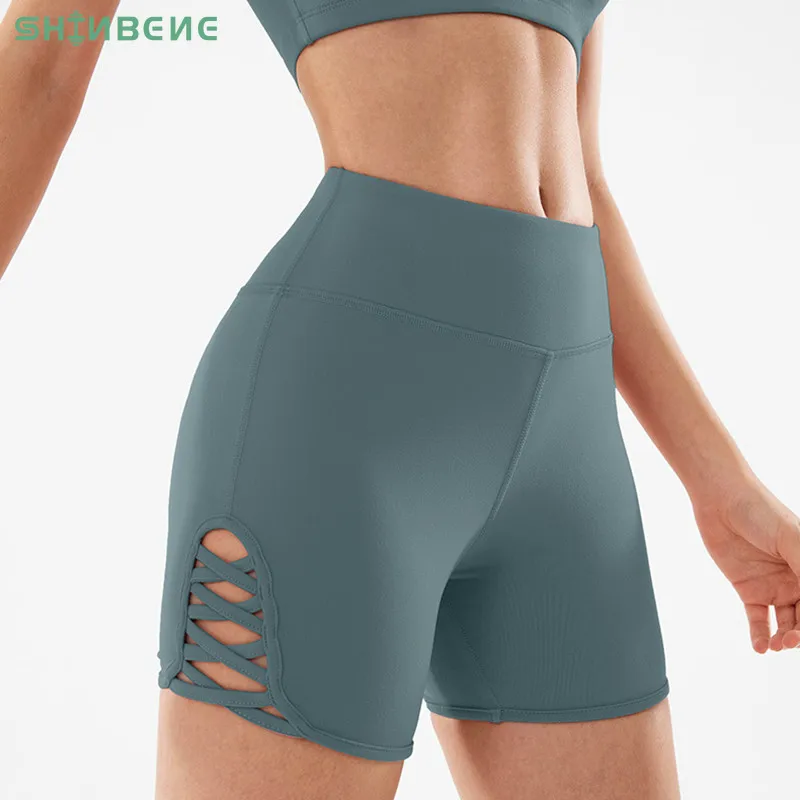 Женские спортивные шорты SHINBENE с высокой талией и перекрестными ремешками для