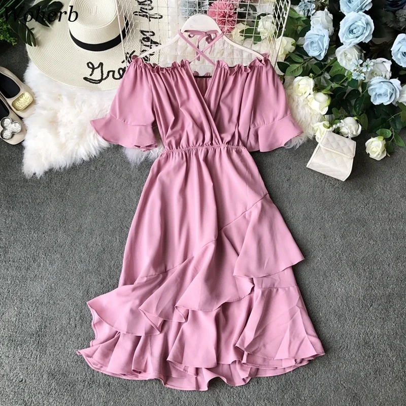 Woherb 2020 Summer Dress Women Harajuku Pink Ladies Ruffle Lace Patch Kawaii Dresses Lolita Cosplay Sweet Loose Vestidos 21092