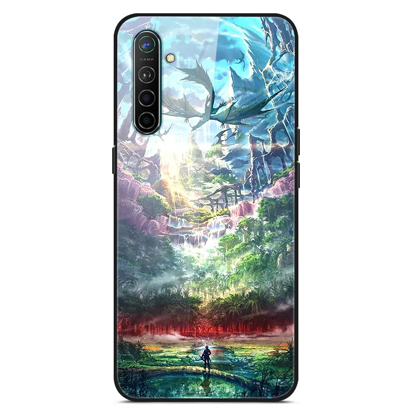 Для OPPO Realme X2 чехол с милым рисунком стекло Жесткий задняя обложка чехлы для OPPO Realme XT чехол RealmeXT Мягкий Бампер RealmeX2 X 2 funda