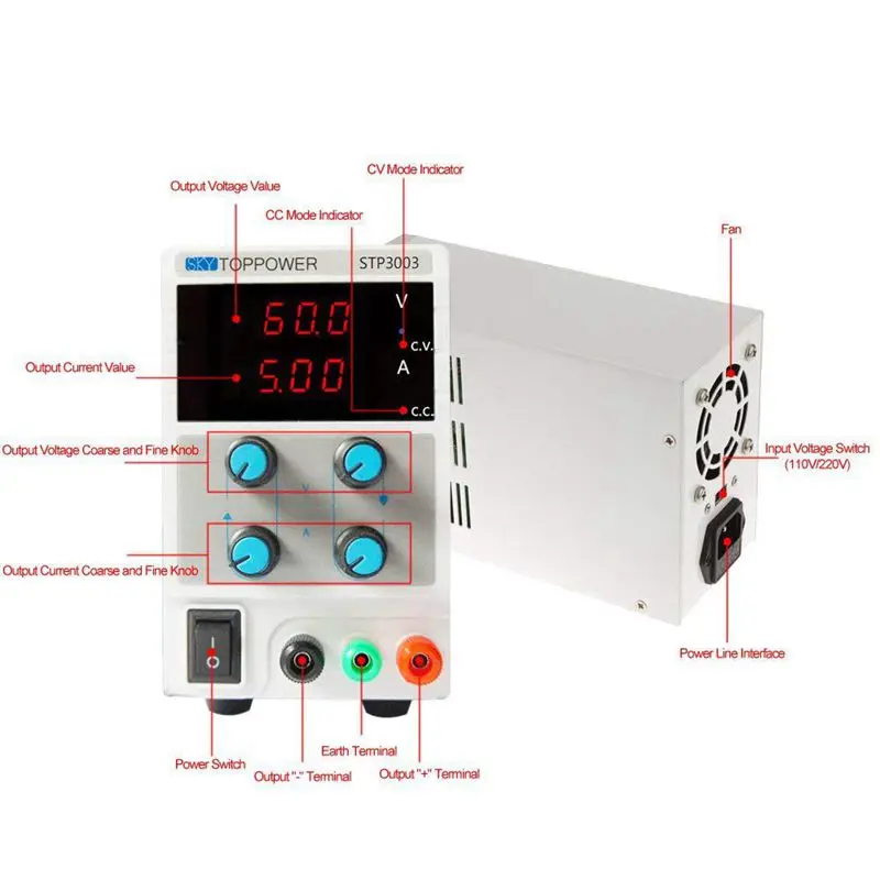 FFYY-0-30V 0-3A Мини цифровой модульный источник питания лабораторный Регулируемый DC Ток Напряжение Выход ЕС вилка