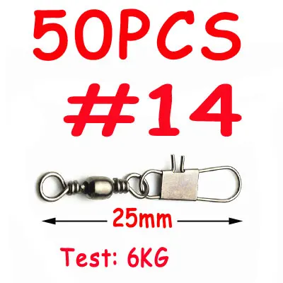 50pcs size 14 50 шт. 12 размеров соленой воды Fising Rigs Разъем аксессуары сплав Медный бочонок поворотный кран с твердым кольцом Блокировка оснастки - Цвет: 50pcs size 14