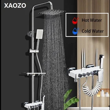 

Bathroom Shower Set Button Head Bath Shower Mixer with Hand Shower Faucet Rainfall Shower Rain Waterfall Brass Faucets Set