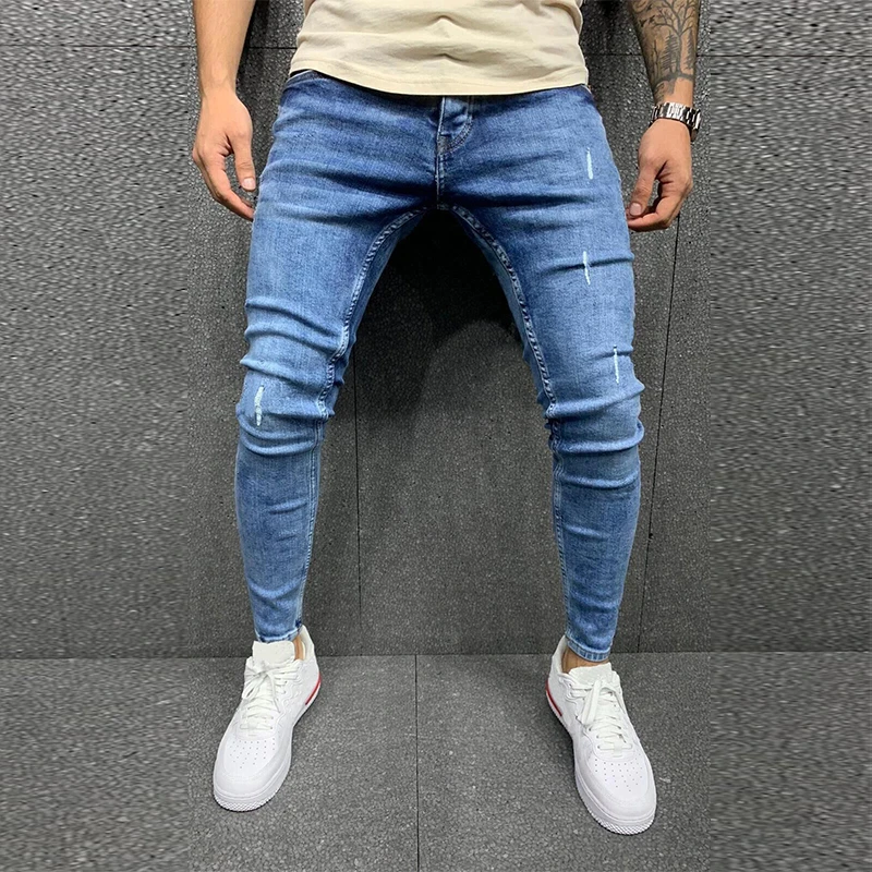 Pantalones vaqueros ajustados azules para hombre, de estilo hip hop, ropa moda para otoño|Pantalones vaqueros| - AliExpress