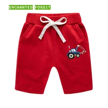 Детские шорты, летние шорты для мальчиков, детские штаны с принтом экскаватора, хлопок, модные шорты с эластичным поясом и карманами для девочек