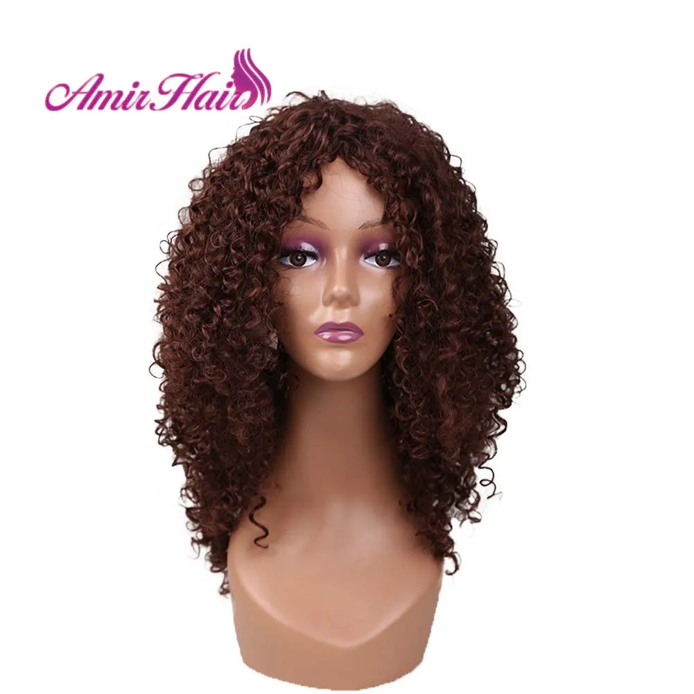 Amir длинные афро кудрявые вьющиеся синтетические парики темно-коричневый не кружевной парик высокая температура волокно косплей волос для афро американских женщин