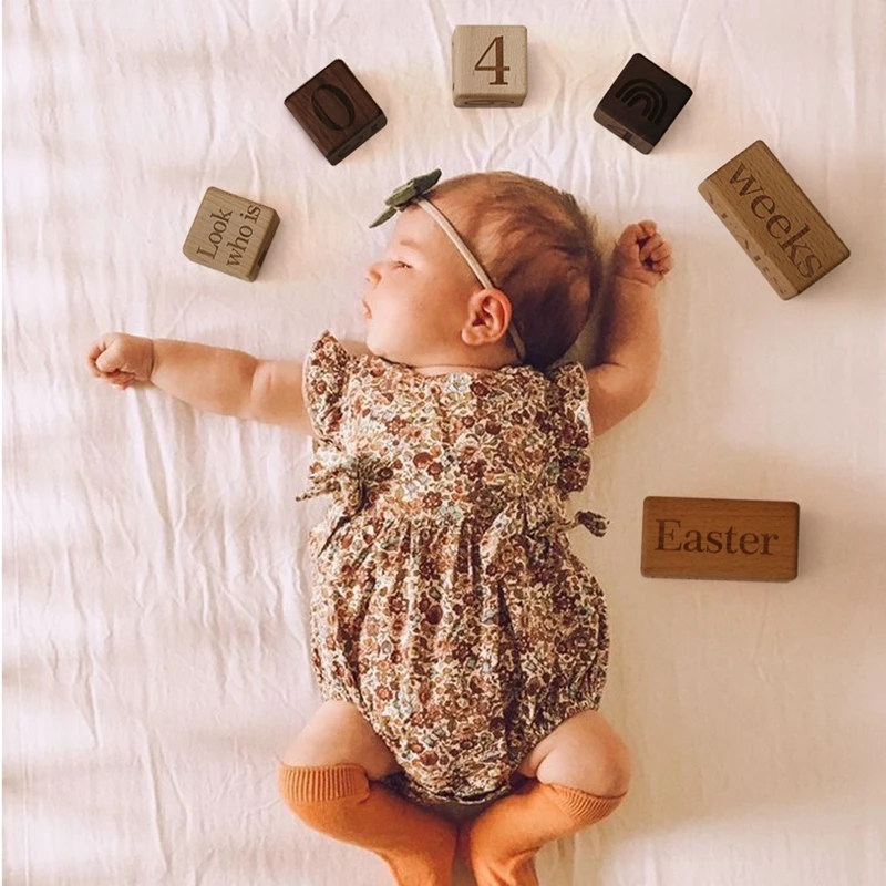 1Set Baby Milestone Block Holz Buche Block Gravierte Neugeborenen Geburt Monat Geburtstag Meilensteine Blöcke Fotografie Requisiten Geschenk – Detail 18