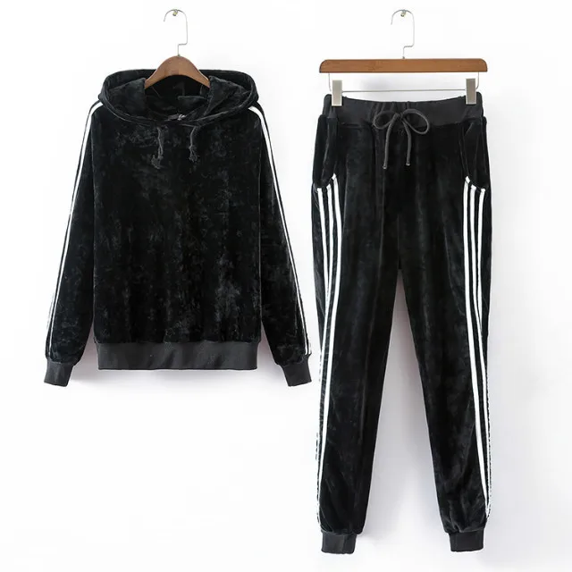 

2016 Autumn And Winter New Style Fashion Gold Velvet Brushed And Thick Hoodie Casual Sports WOMEN'S Suit