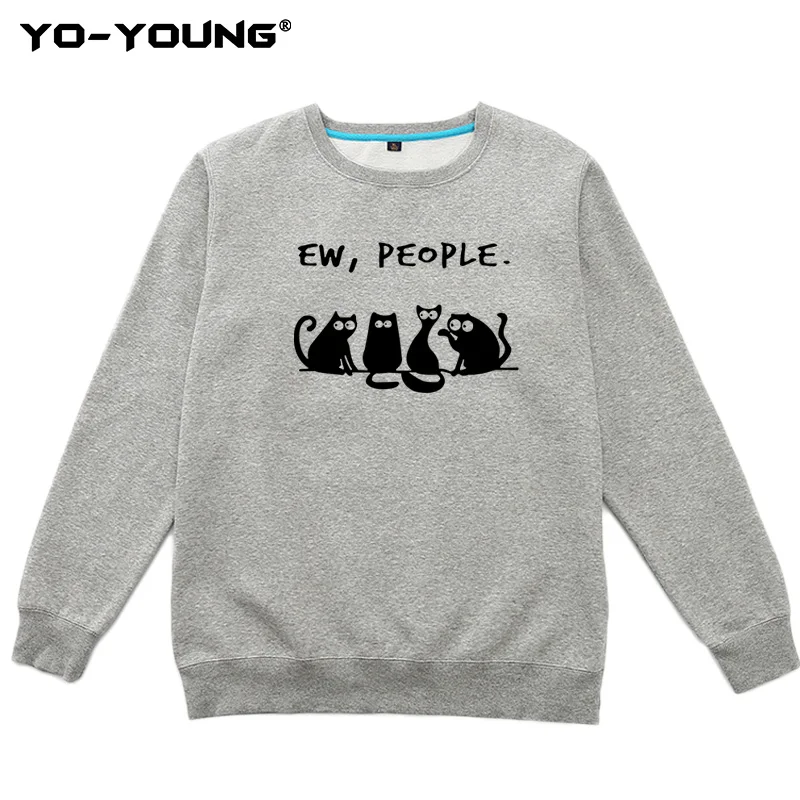 Gray Sweatshirt Yo-Young, новинка, кавайные толстовки с котом, свитшоты для женщин и девочек, новые милые стильные женские теплые толстовки с капюшоном, плотная верхняя одежда - Цвет: Gray Sweatshirt