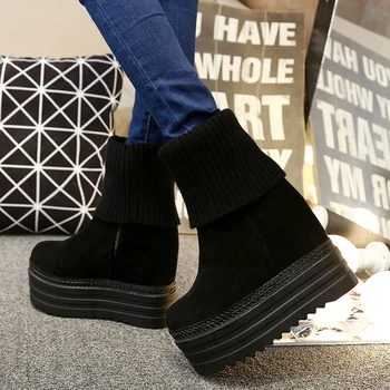 

Women Ankle Boots Knitting Wool High Heels Ladies Winter Shoes Woman Boots Fashion Platform Shoes Women Ankle Boot Winter Shoe