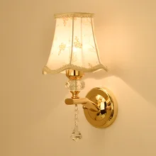 Lámpara monocefálica de lino para mesita de noche de dormitorio europeo, Simple y moderna, para sala de estar, pasillo, Hotel, Base de hierro dorado