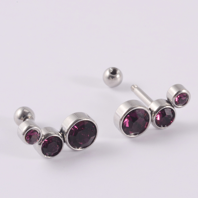 Flat CZ Gem Opal Lip Labret Stud Piercing Internall Thread Ear Tragus Cartilage Helix Stud Earring Body Jewelry