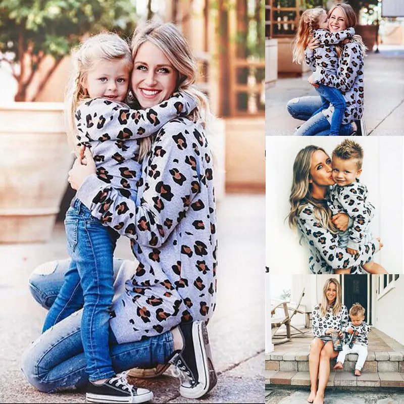 

Baby Son Daughter Mom Family Matching Clothes Leopard Bunny Print Sweatershirt Girl Boy Clothes Toddler Girl Clothes Autumn 1-7T