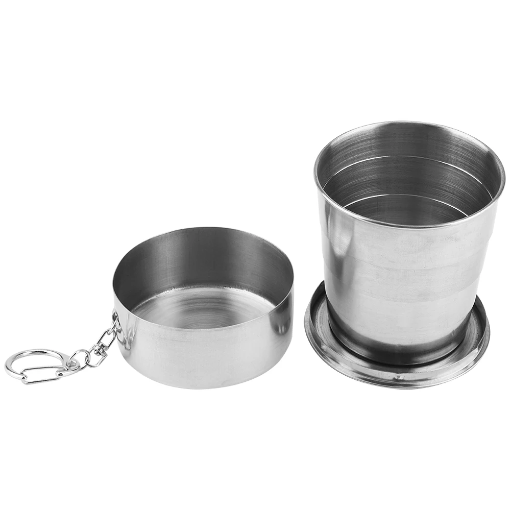 Household 60ml 150ml 250ml Stainless Steel Camping Folding Cup Portable Outdoor Travel Demountable Collapsible Cup With Keychain - Цвет: 250ML