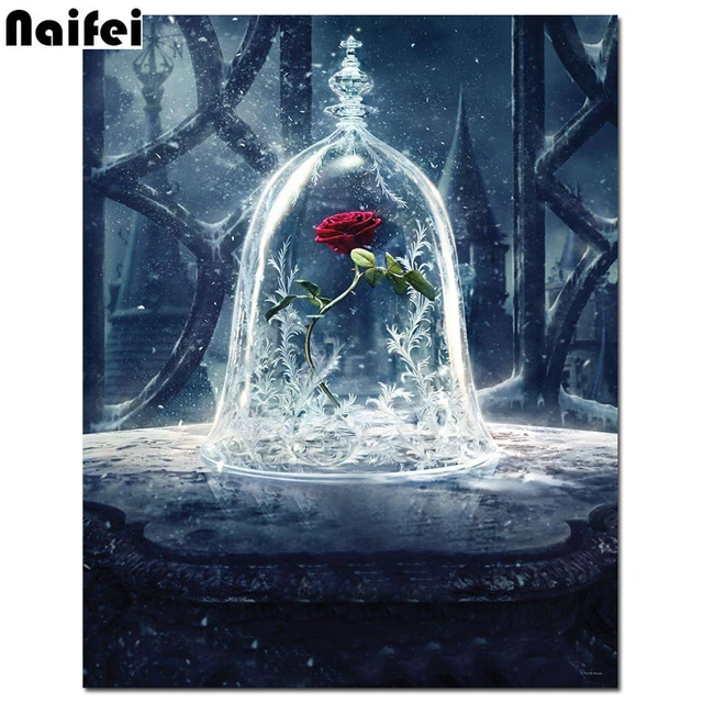 Diamond Painting Beauty Beast Diamond Art Belle Rose, 5D Full Drill Cross Stitch Embroidery Kit