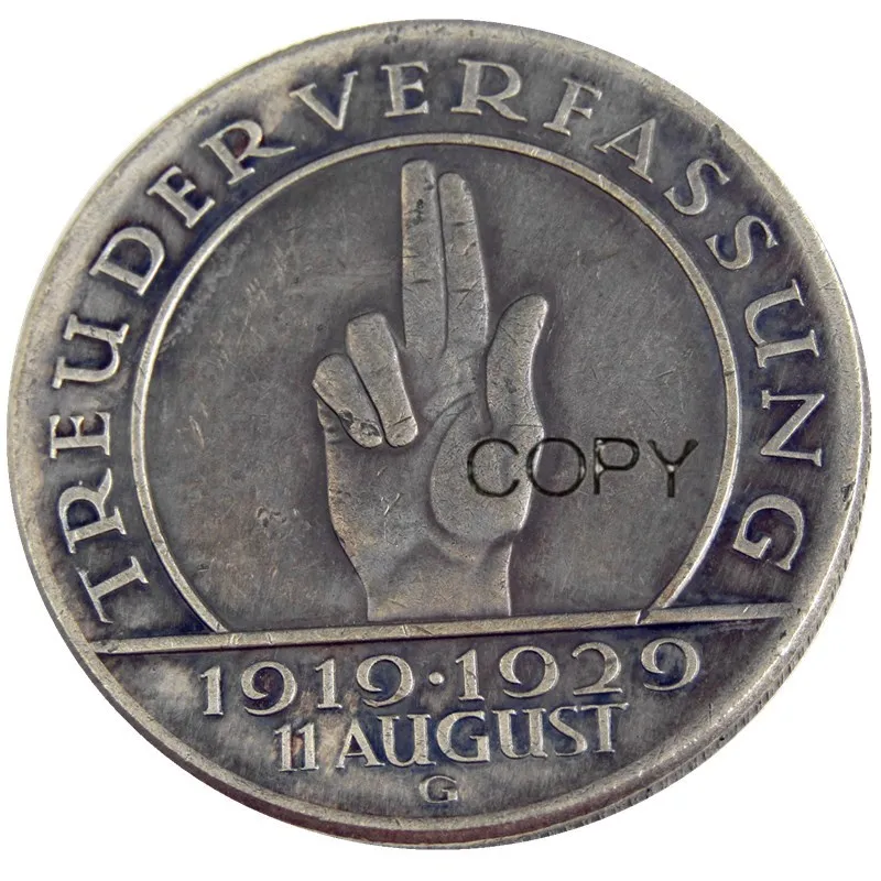 Германия 1919-1929 A-E-G Гинденбург 5 Reichs Посеребренная Имитация монеты - Цвет: 1919-1929G