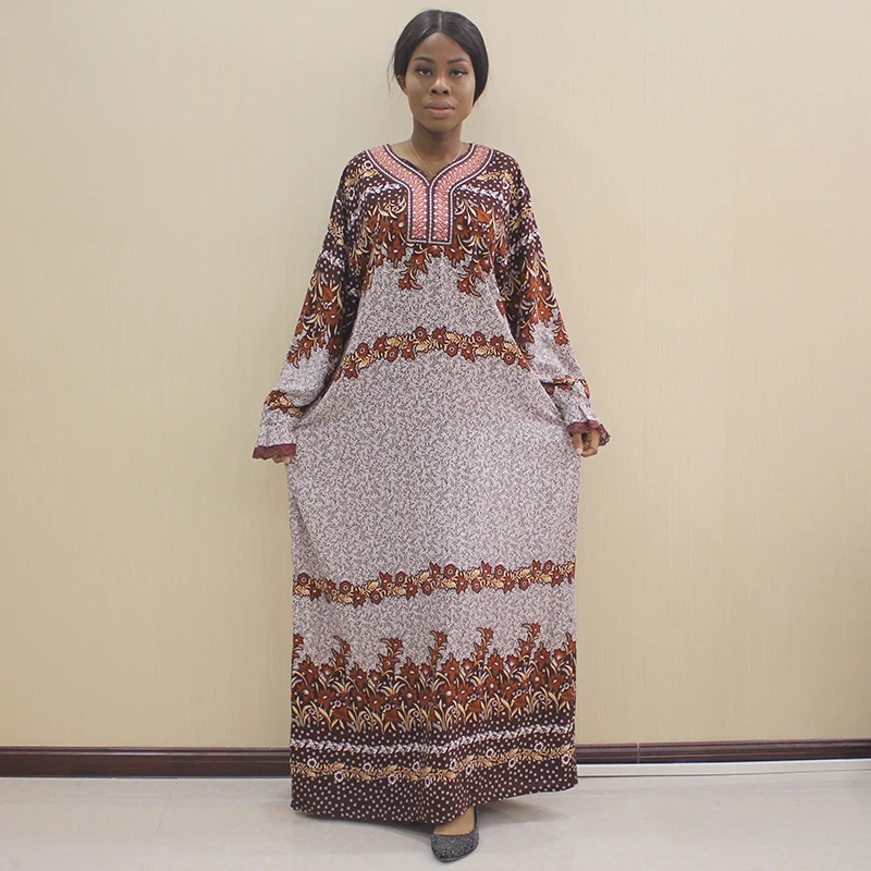 Африканские Дашики Dashikiage с длинным рукавом Аппликации коричневые 100% хлопковые