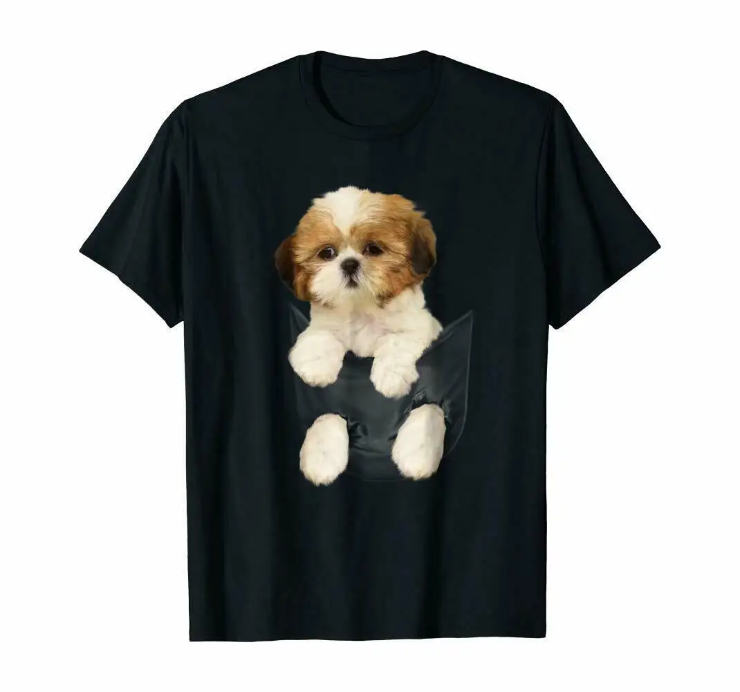 Футболка с карманом для щенка Shih Tzu винтажный подарок мужская летняя хлопковая