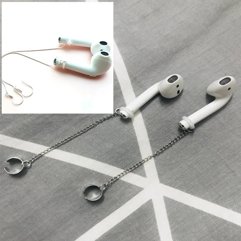 Длинные серьги AirPods с кисточками, с защитой от потери, покрытые серебром и синими ушками, для наушников, для мужчин и женщин, ювелирные аксессуары, подарок