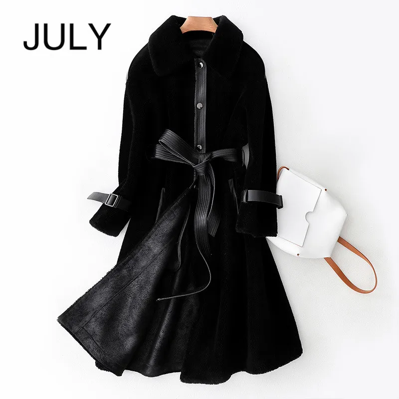 black JULY/женское пальто из натуральной шерсти, кожа, черная,, новая шерсть шуба, длинная куртка с узким самообслуживанием, теплая куртка для путешествий - Цвет: black