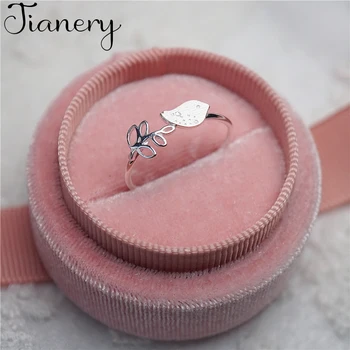 

JIANERY Vintage 925 Sterling Silver Bird Leaf Rings For Women Girls Trendy Ring Gifts Statement Jewelry