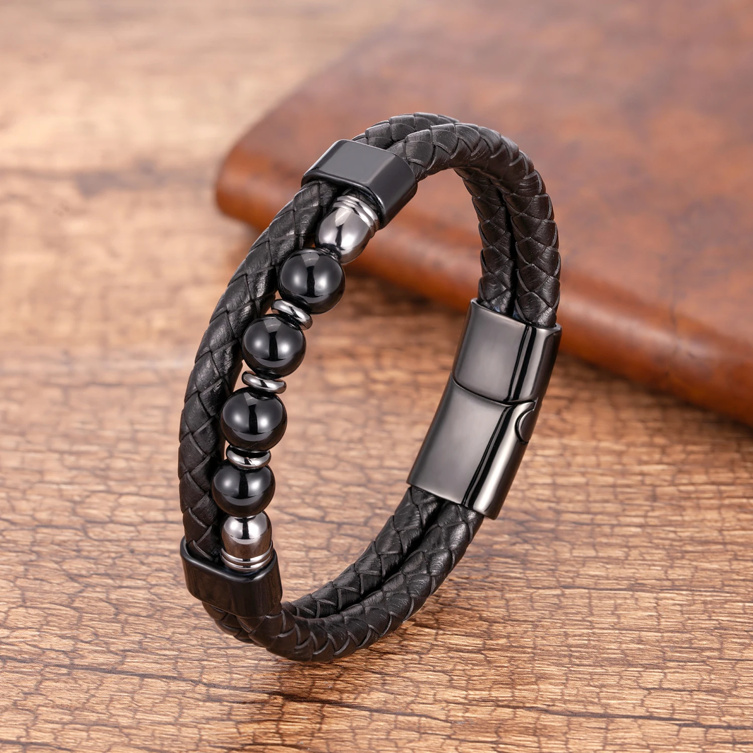 16 Style Tiger Eye Bracelet For Men Black Leather Rope Chain Round Beaded Natural Stone Bracelet Women Fashion Jewelry Wholesale - Image 4