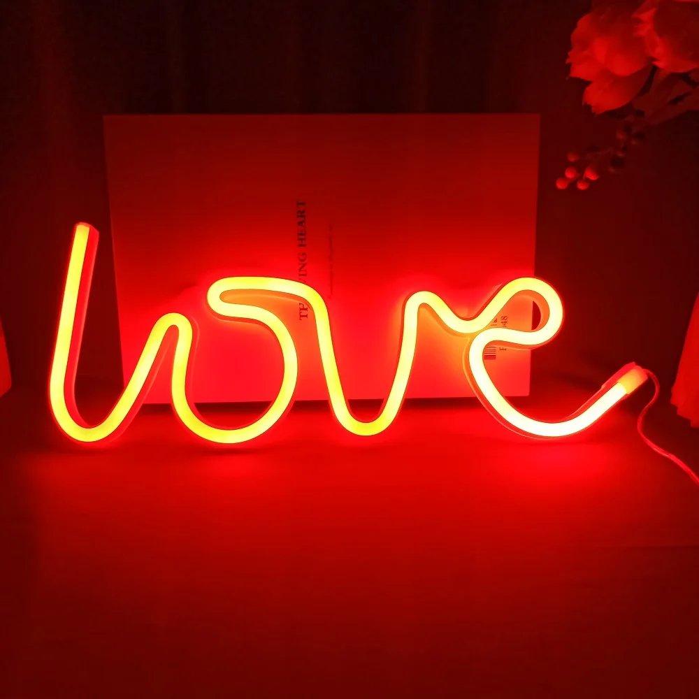 bathroom night light Love Neon Night Light Sign Lips Wall Art Sign Night Lamp Battery Box USB Powered Wedding Party Home Decor Xmas Birthday Gift nursery night light Night Lights