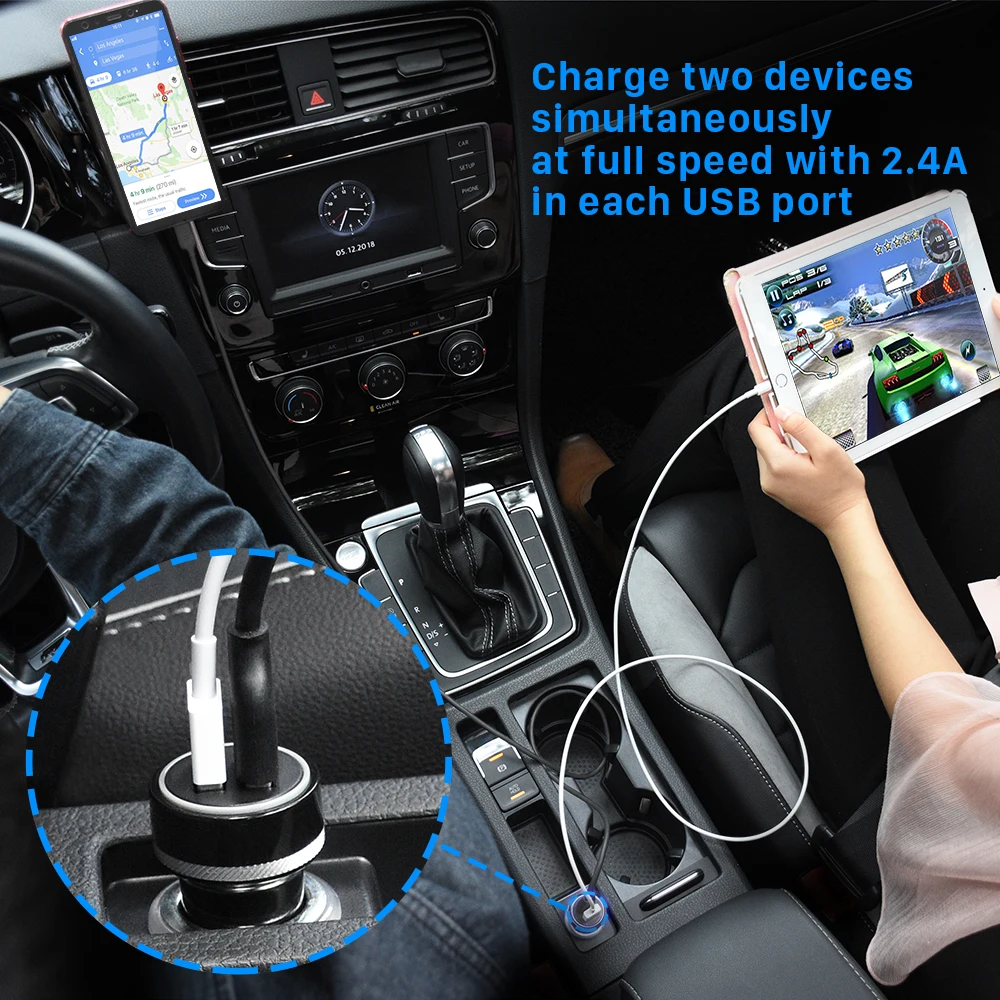YOSH супер быстрое автомобильное зарядное устройство адаптер 5 В/4.8A QC3.0 двойной порт USB прикуриватель зарядное устройство для iPhone samsung huawei Xiaomi