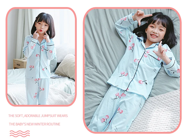 cotton nightgowns 2020 Spring Kids Homewear Long Sleeve Cartoon Pajamas Suit Fashion Printed Girls Sleepwear Cardigan Boys Casual Pyjamas Set custom pajama sets	