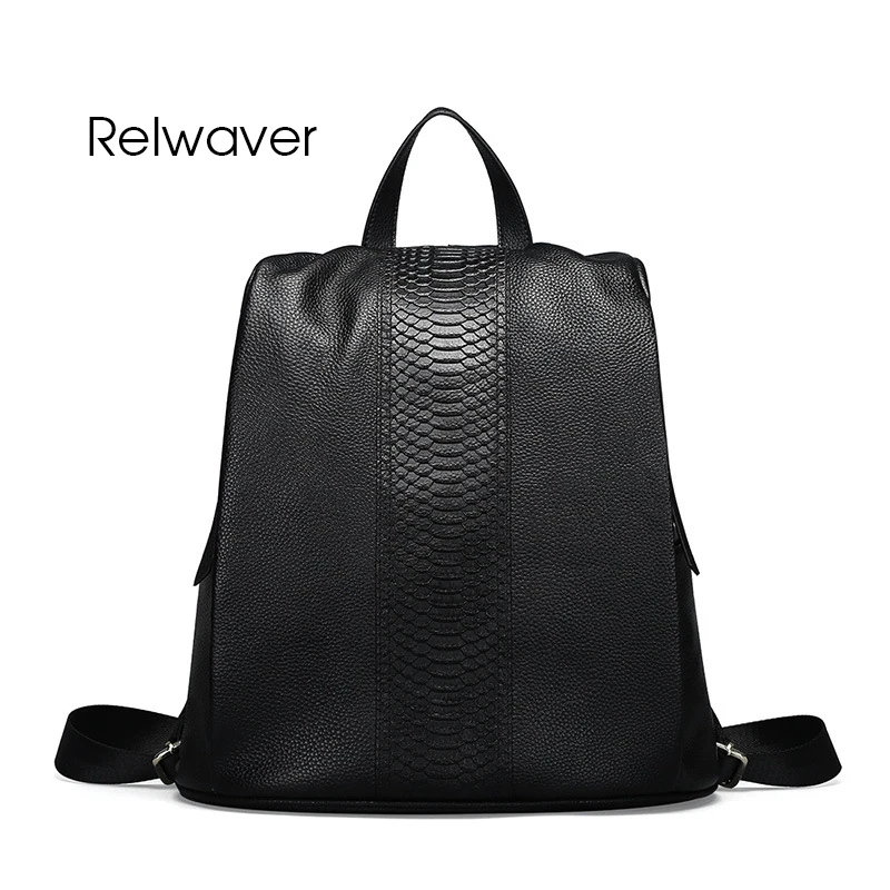 Кожаный рюкзак из натуральной кожи черного цвета с узором «крокодиловая кожа», школьные сумки, повседневный мягкий большой туристический рюкзак в стиле рок