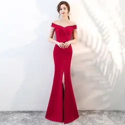 Красное Свадебное винтажное платье Qi Pao женское китайское вечернее китайское платье-Ципао Акция Восточный стиль без плеча сексуальный