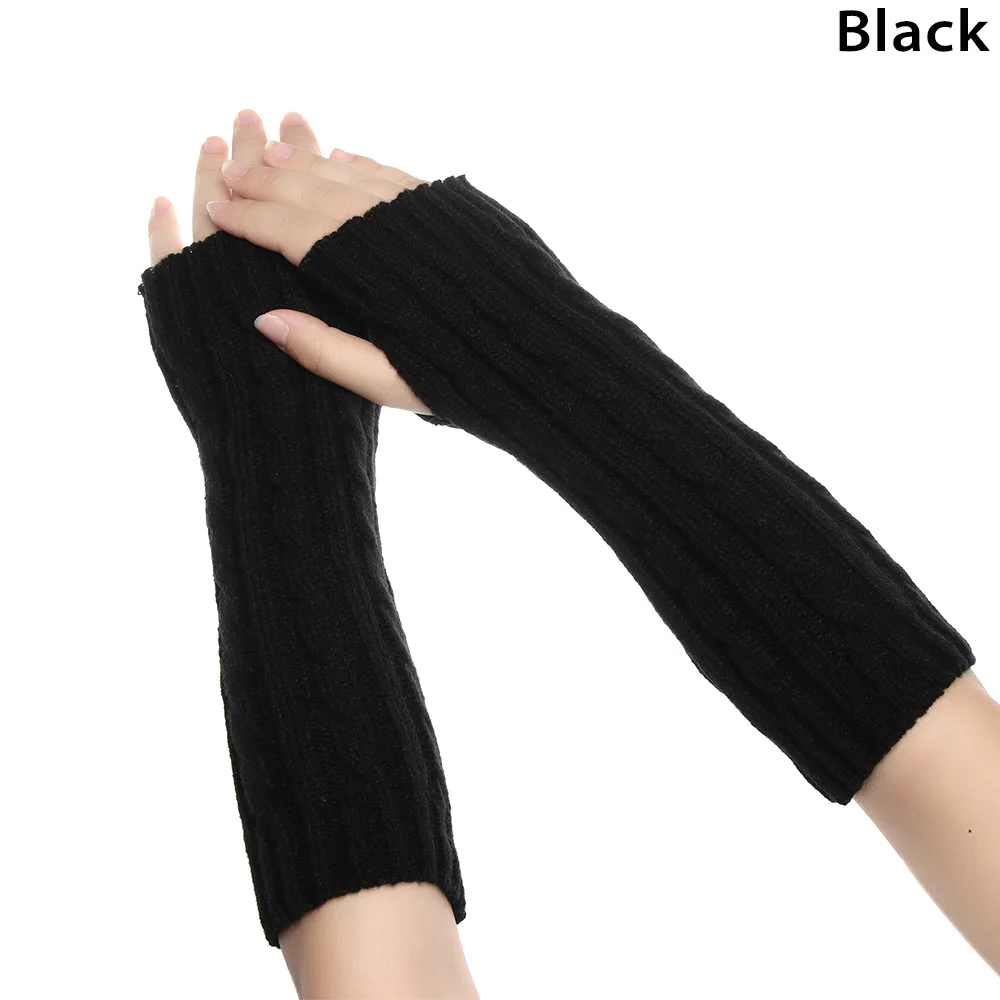 other-black 1 пара, женские зимние длинные перчатки без пальцев, кашемировые вязаные налокотники, женские модные однотонные теплые варежки - Цвет: other-black
