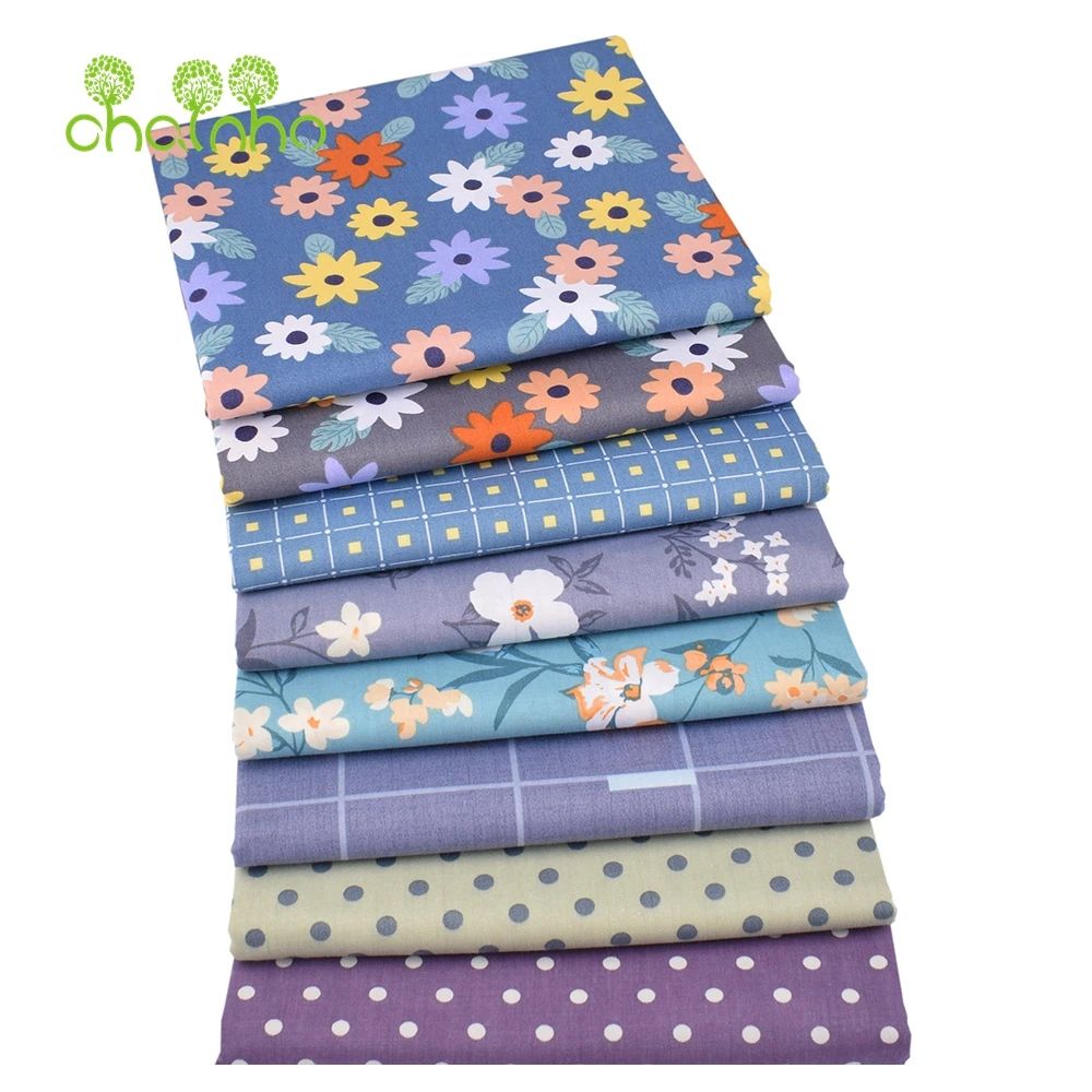 Chainho,Printed Twill Weave Cotton Fabric,DIY Sewing Quilting Material,Patchwork Cloth,8 Designs Floral Series,2 Sizes,15C241
