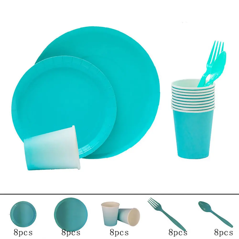 sky Blue 40pcs 40 шт./компл. Macaron творческая столовая посуда отмечание праздника для взрослых день рождения дети столовые приборы для торжеств набор - Цвет: sky Blue 40pcs