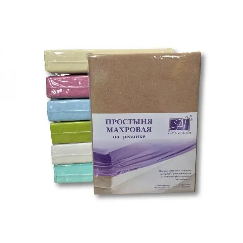 Простыня на резинке АльВиТек, 160*200 см, какао, махра