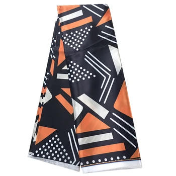 

Silk wax African Print Fabric 6yards Nigerian Ankara Pattern satin Fabric Black & orange African silk wax fabrics For Dress