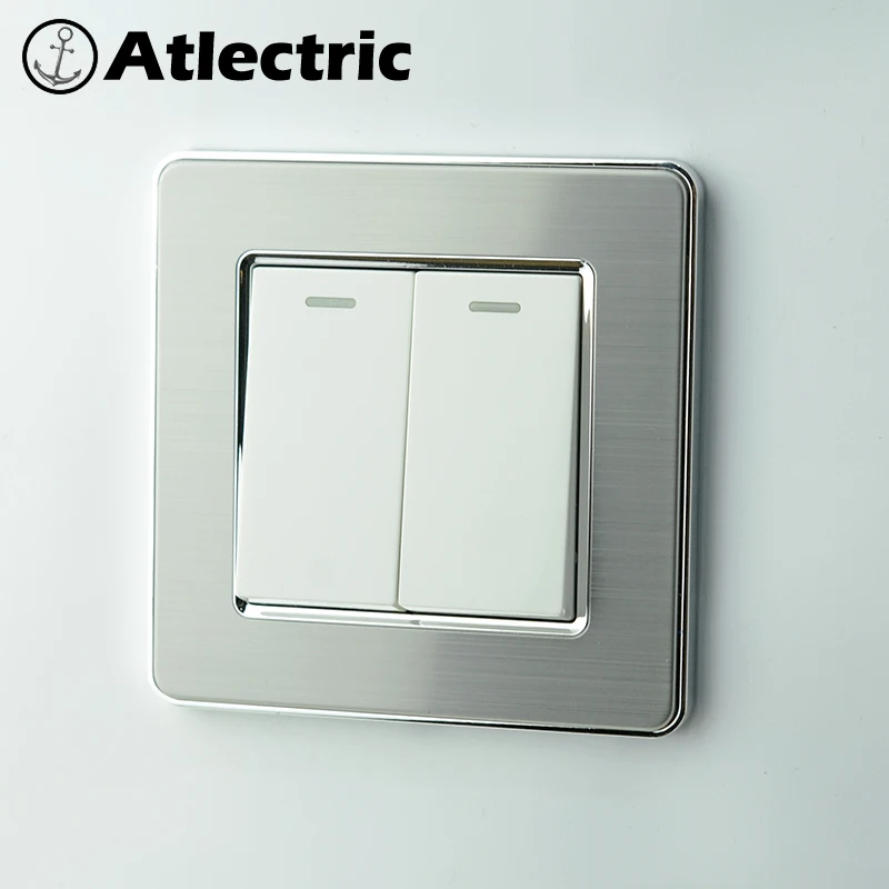 Atlectric 1, 2, 3, 4 комплекта, 1, 2 позиционный кнопочный светильник, переключатель из нержавеющей стали, панель, розетка, ЕС, FR, французский светильник, розетка, светильник