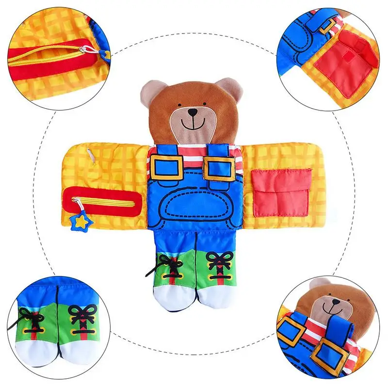 

Bear Wear Cloth Button Zipper Book Soft Cloth Baby Learning Education Book Fabric Book Infant Early Education Cloth Books