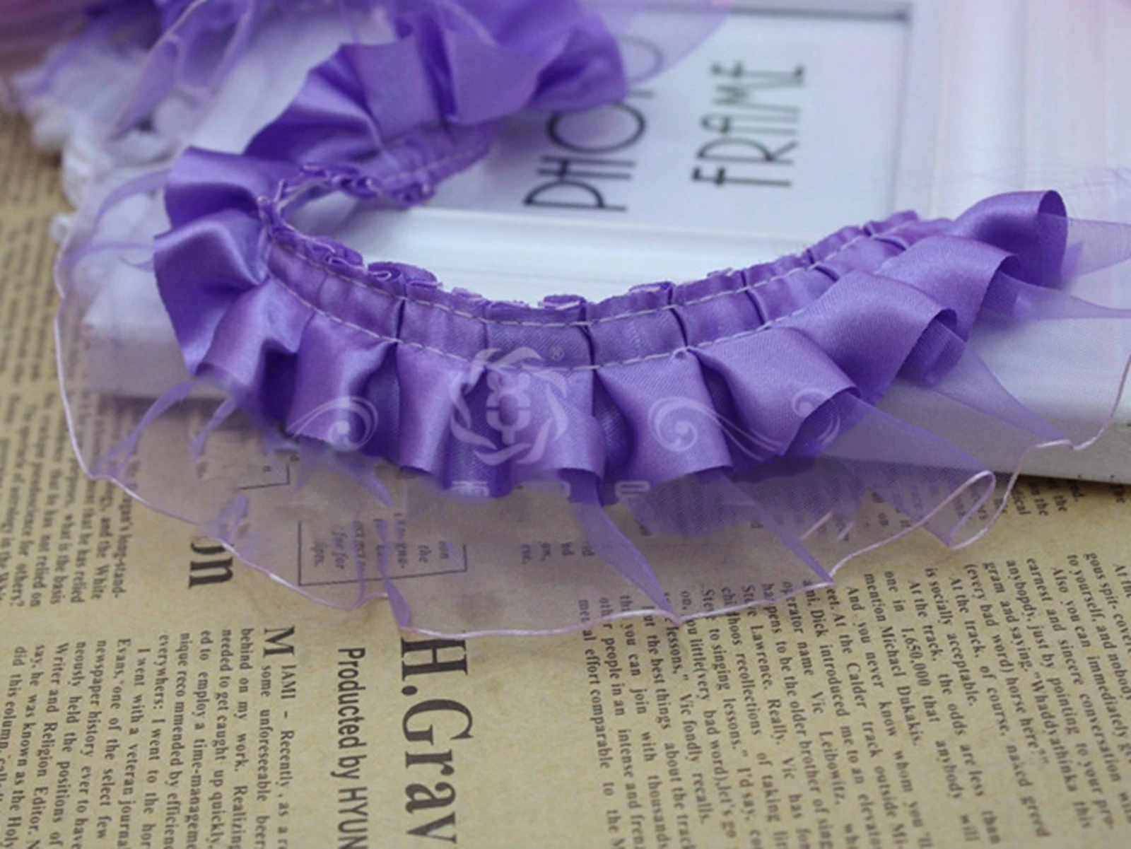 5.5 야드 (5 미터) 더블 레이어 프릴 일방 오간자 튤 새틴 리본 트림, 40mm 바느질 웨딩 공예 DIY