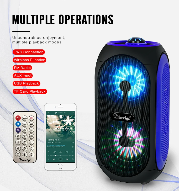 Multifuctional handsfree portable wireless speaker for home ourdoor poweful sound rechargeable with bulit-in mic