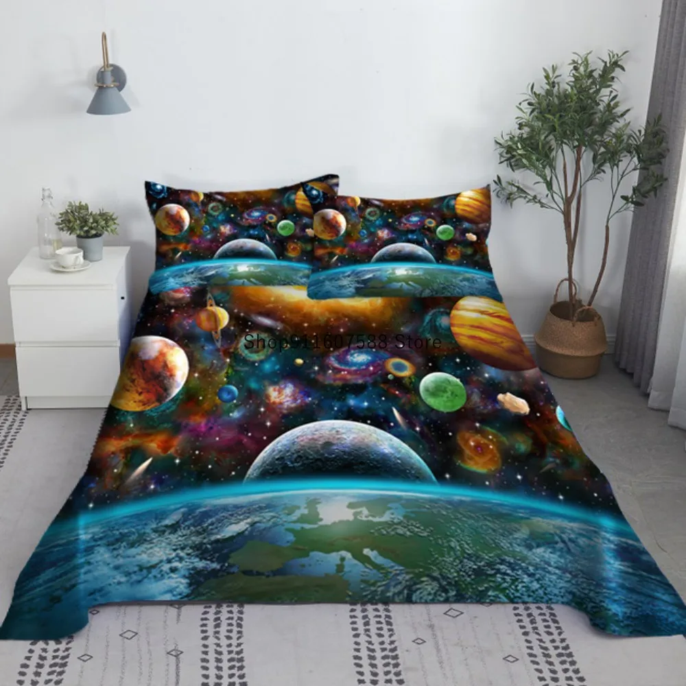 Universe Bed Sheet Set 3d Printed Starry Sky Polyester Bed Flat