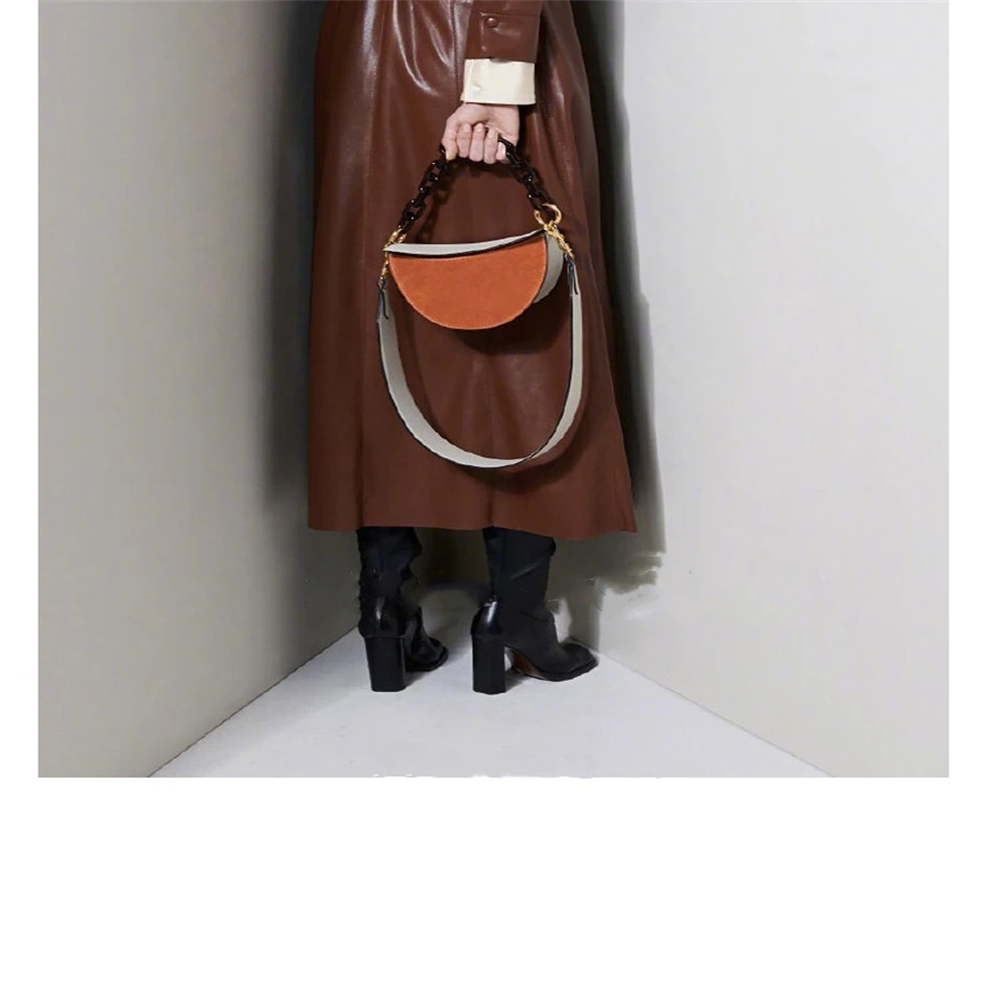 Акриловая цепь на ремешке, маленькая дизайнерская сумка через плечо, сумка для переноски полумесяца, Сумка с цветовым контрастом, широкая женская сумка на плечо