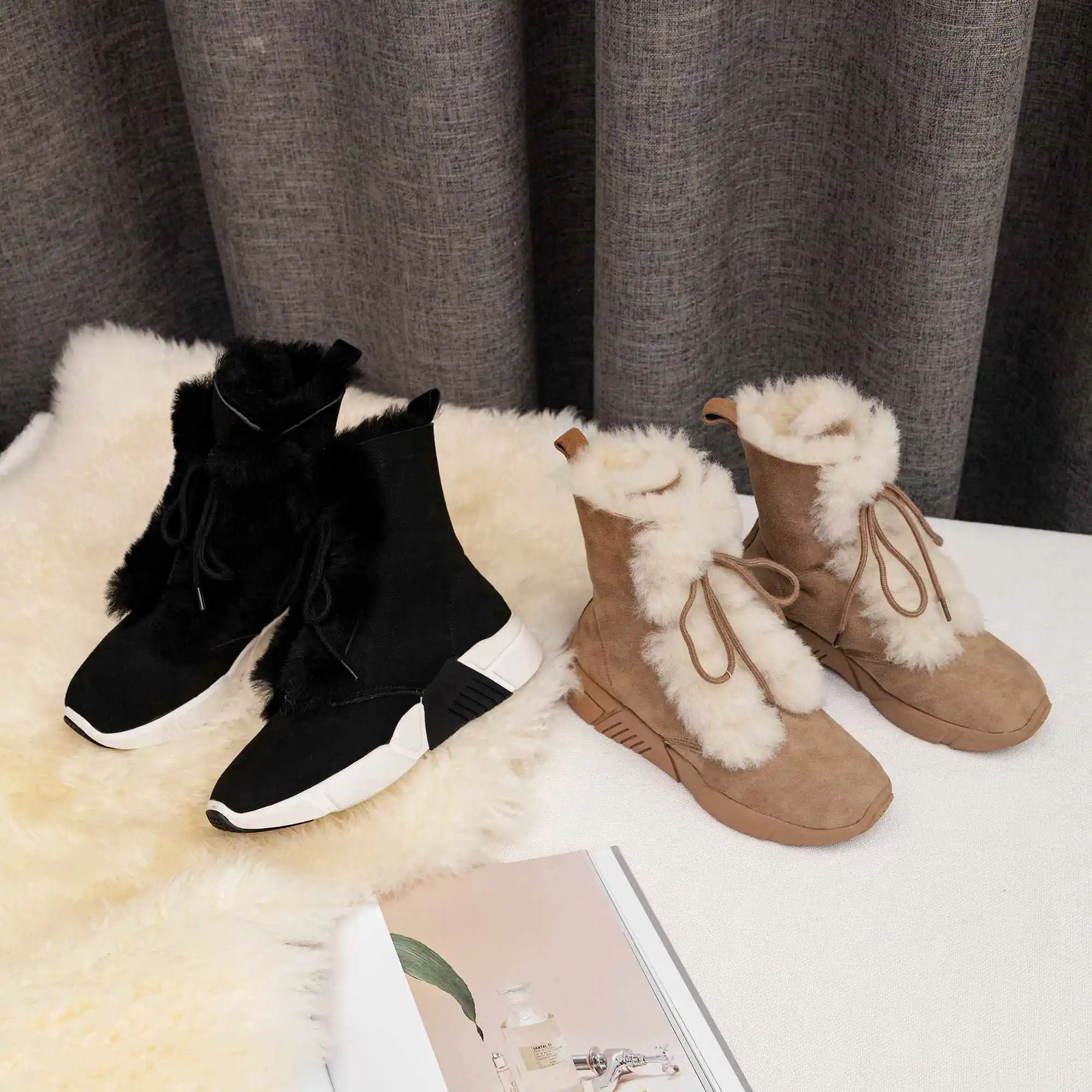 Роскошные Брендовые ботильоны; милые женские теплые зимние ботинки на меху; новые зимние ботинки на шнуровке; bottes femme