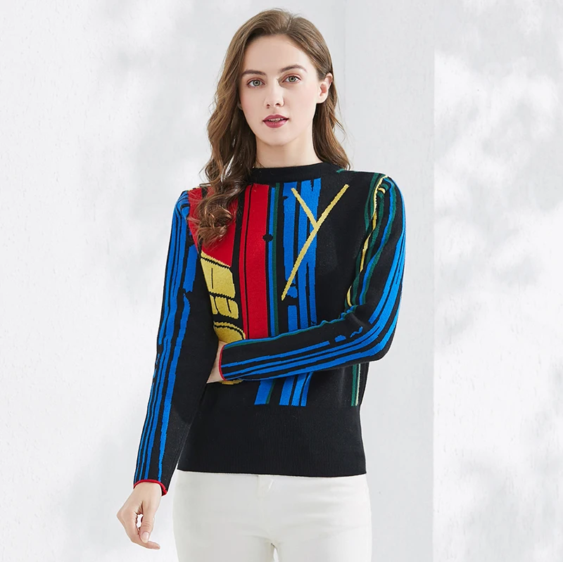 

Winter Stifled Round Collar Knit Halloween Sweater Women Fashion High Street Tide Waist Long Sleeve Woman Sweater K5327
