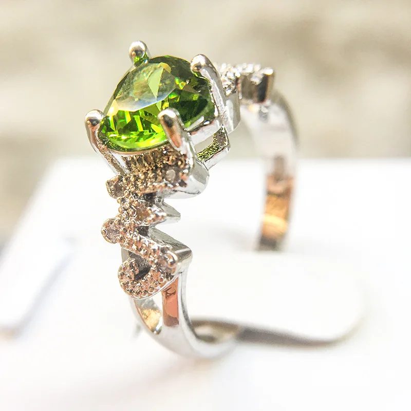 Кольцо обручальное с зеленым аквамарином и фианитом серебро 925 пробы|Кольца| |