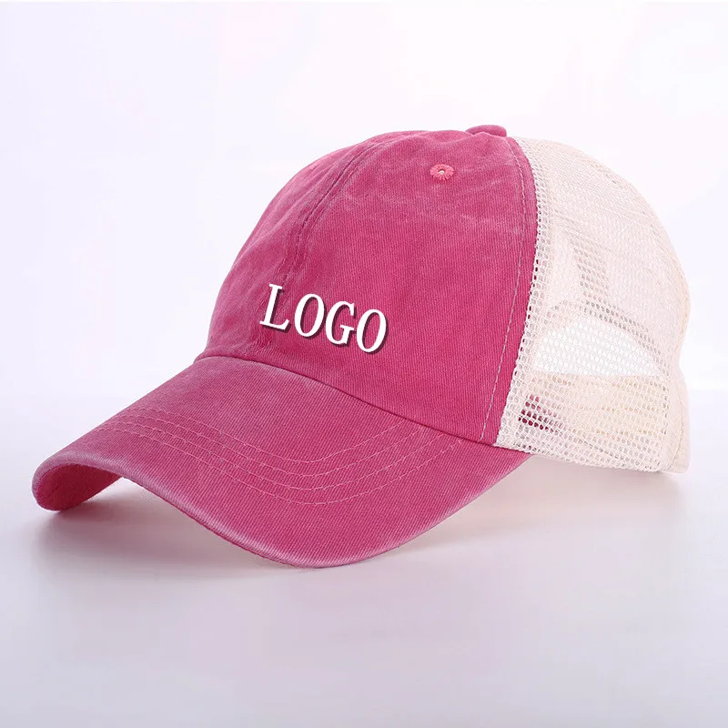 Custom Cotton Mesh Baseball Cap Adjustable Summer Cool Hats For Women Men Hip Hop Trucker Hat Print L;ogo Customized Beach Hat men's waterproof baseball cap