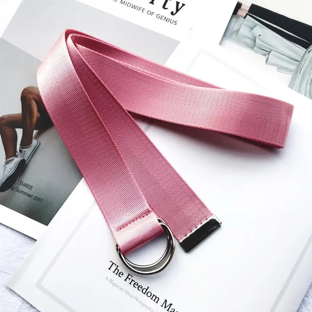 Pink Модный повседневный нейлоновый полотняный Фабричный ремешок унисекс с d-образным кольцом и пряжкой на талии, однотонное длинное тканевое платье, трикотажный пояс - Цвет: Pink