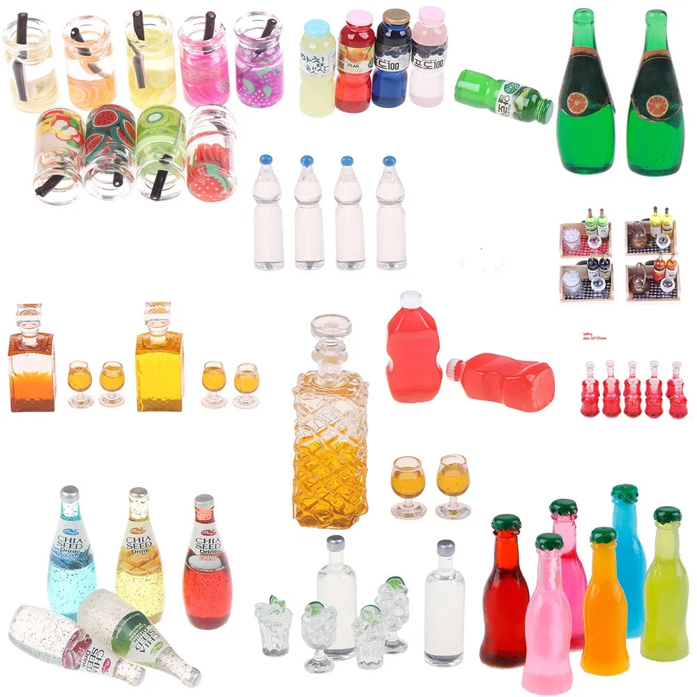 

Dollhouse Orange Lemon Juice Drink Tomato Sauce Water Fruit Wine Bottle Model Food Pretend Play Furniture Toys Kitchen Accessory